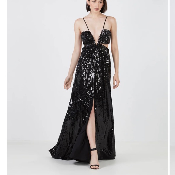 NWT BCBGMAXAZRIA Giacomo Black sparkle cut out evening gown